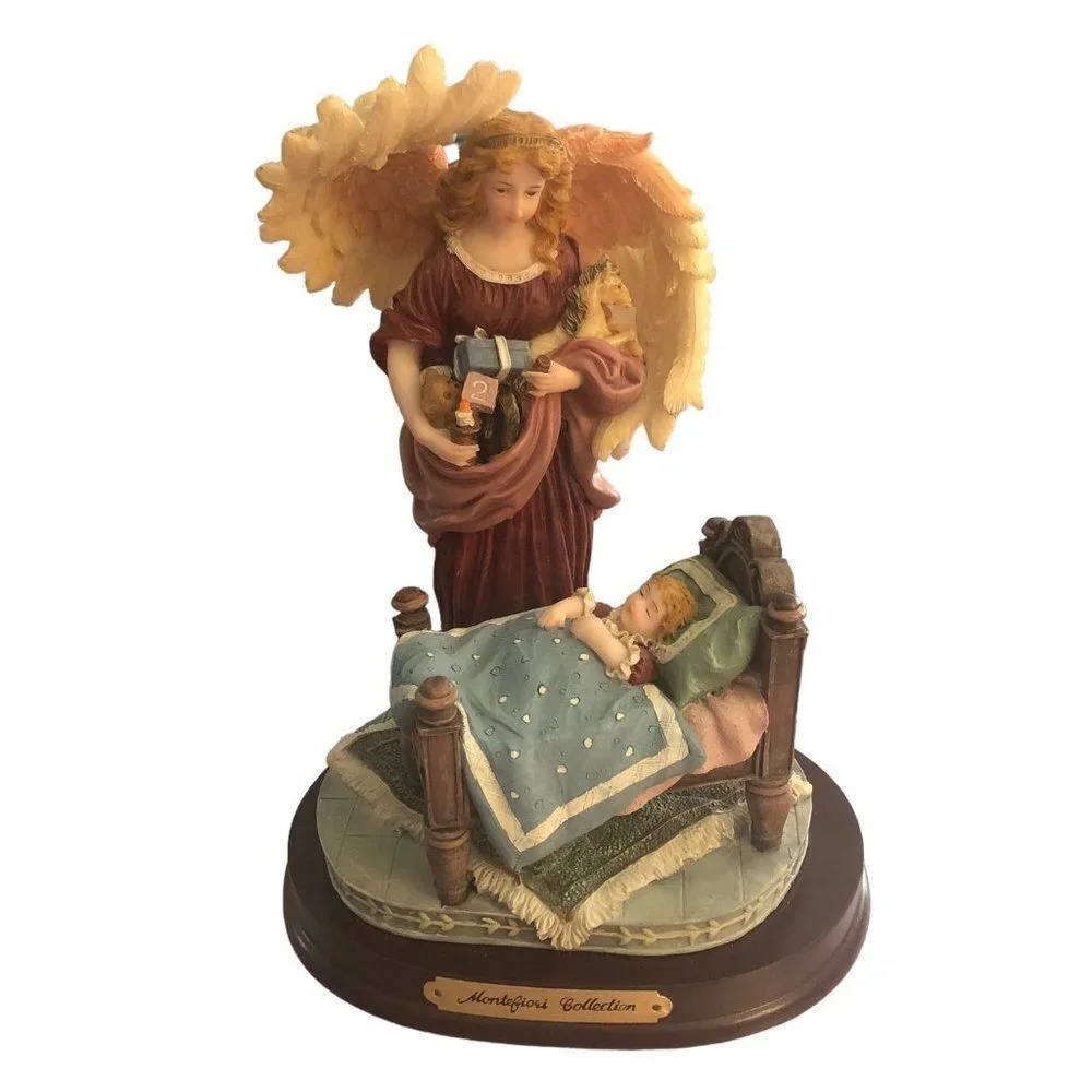 Montefiori Collection Guardian Angel Holding Toys Looking Over Girl Italy Design